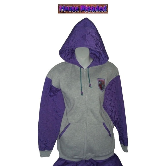 Vintage 80s White Stag Retro Ski Outfit Purple Quilted Hoodie Pants Fair Isle M - Picture 12 of 16